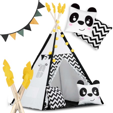 Tipi telk lastele vaniku ja tuledega Nukido, must-valge pandaga