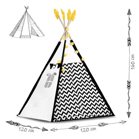 Tipi telk lastele vaniku ja tuledega Nukido, must-valge pandaga