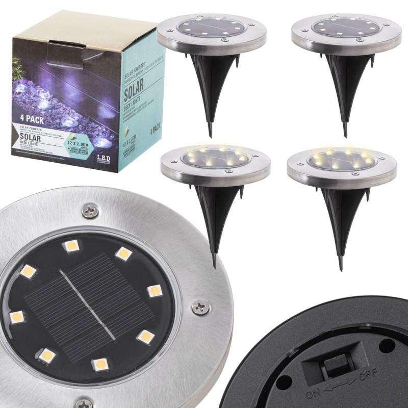 Maapealsed päikesepaneelidega aiatuled 8LED 4tk külmvalge