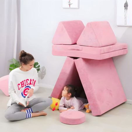 Suur kokkupandav mooduldiivan lastele DIY, 8 pehmet patja - roosa