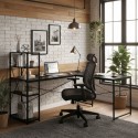 Nurgaarvutilaud riiuliga, 4 riiulit, must loft-stiilis 