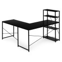 Nurgaarvutilaud riiuliga, 4 riiulit, must loft-stiilis 