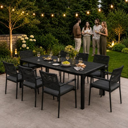 Suur 8-kohaline aialaud 180×90 cm terrassile ja aeda – must 