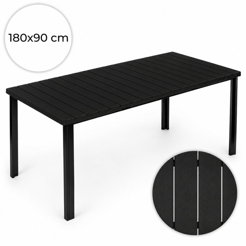 Suur 8-kohaline aialaud 180×90 cm terrassile ja aeda – must 