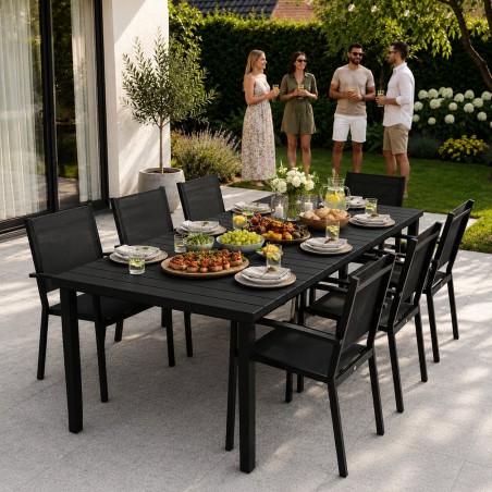 Suur 8-kohaline aialaud 180×90 cm terrassile ja aeda – must 