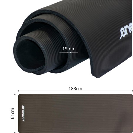 FITNESS MATT NBR libisemisvastane 183x61x1,5cm MUST + ENERO FIT KATE