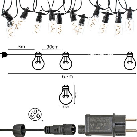 Välivanik LED 12 spiraalset pirni 6,3 m 230 V