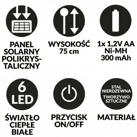 Päikese rohulamp 6 LED 75 cm – IP44 aiavalgusti