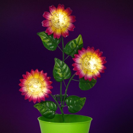 Päikeselamp päevalilledega potis, 3 LED, roheline