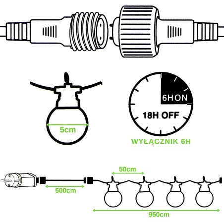 Aiavalgusti vanik Garden Garland 20 LED G50 taimeriga 14,5 m