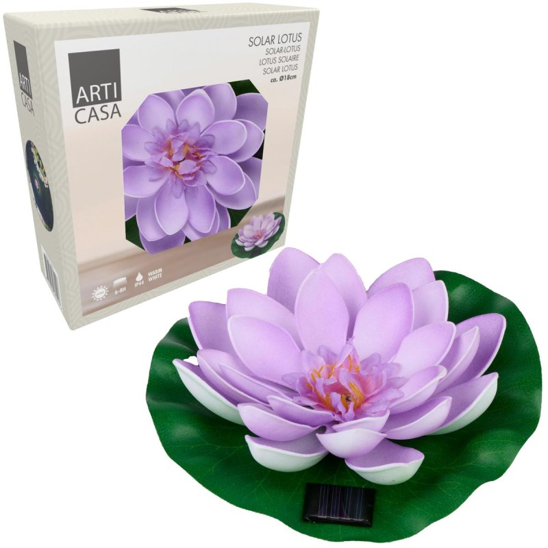 Päikeselamp vesilill Lotus 18 cm lilla – ujuv LED aiavalgusti