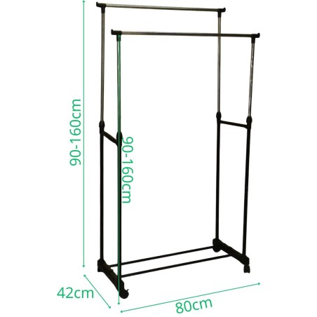 Riidepuu stange 80x42x90–160 cm – reguleeritav ja rattaga