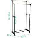 Riidepuu stange 80x42x90–160 cm – reguleeritav ja rattaga