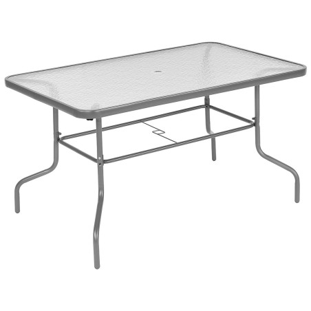Aiamööbli komplekt: laud 130×80×70 cm, 4 tooli ja hall vihmavari