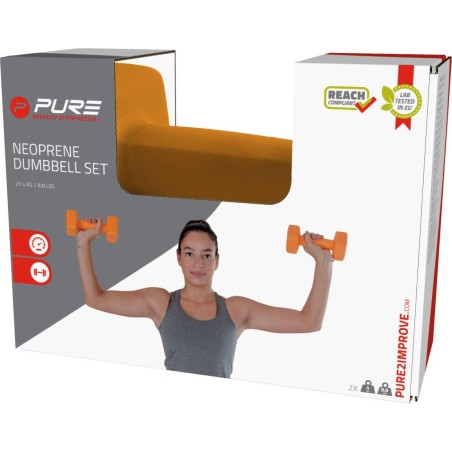 Neopreenkattega hantlikomplekt 2x4 kg Pure 2 Improve (oranž)