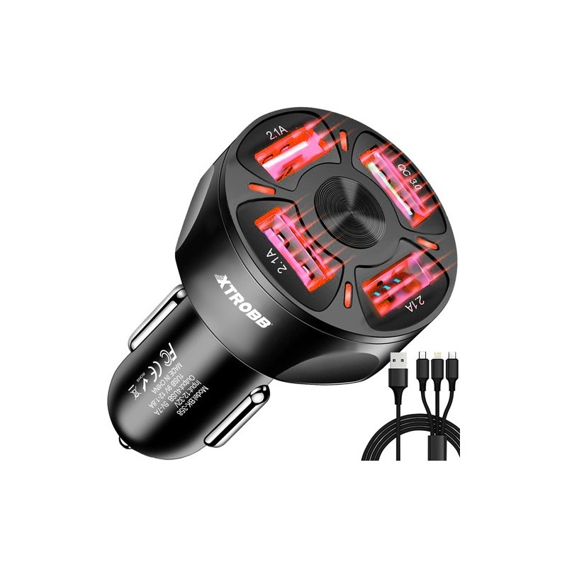 Autolaadija 4x USB + juhe Xtrobb 19907.a