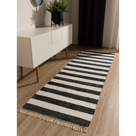 Taaskasutatud materjalist vaip Tom must/valge 80x250 cm