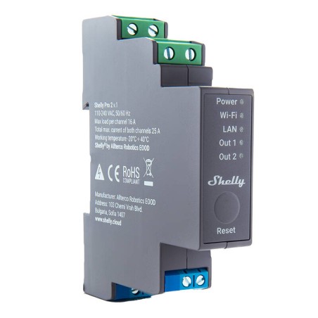 Shelly Pro 2 DIN Rail 2-kanaliline relee, WiFi/LAN