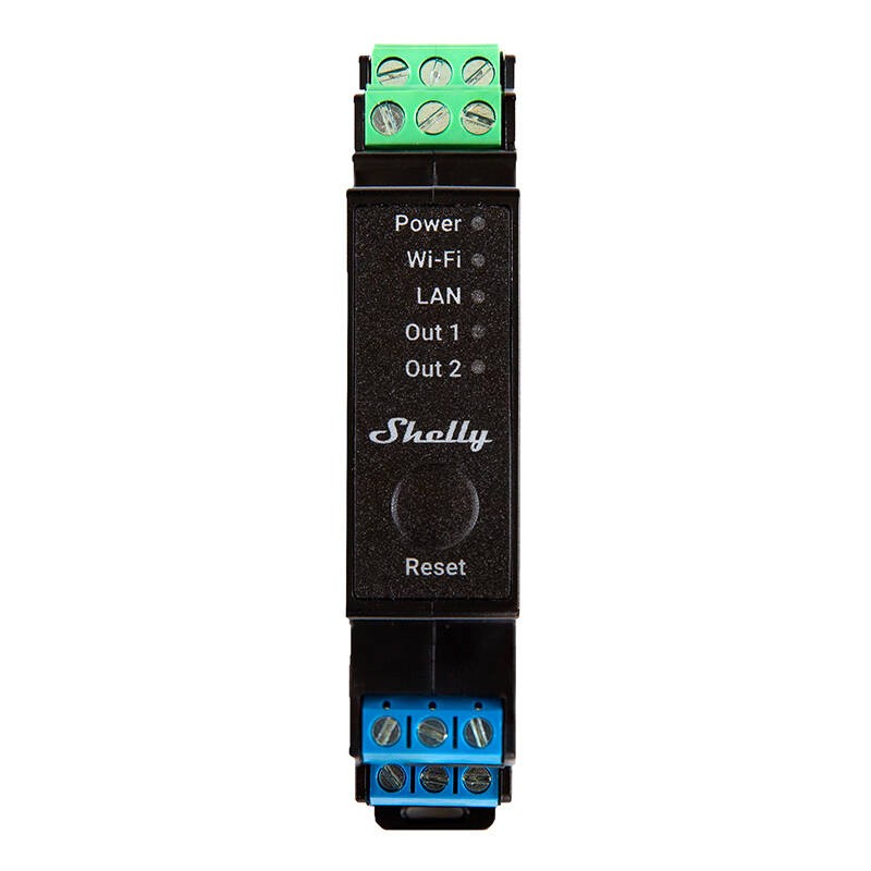 Shelly Pro 2PM DIN-liistu 2-kanaliline relee, WiFi/LAN (võimsuse mõõtmine)