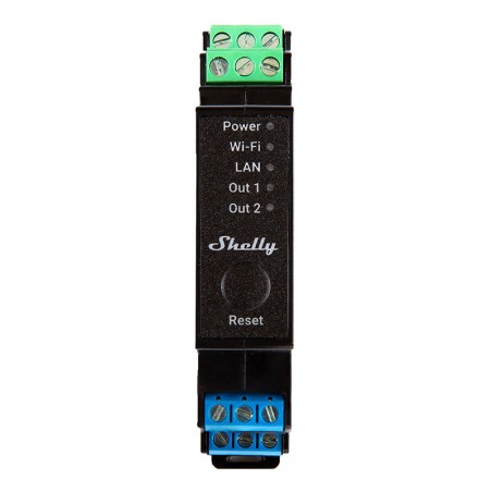 Shelly Pro 2PM DIN-liistu 2-kanaliline relee, WiFi/LAN (võimsuse mõõtmine)