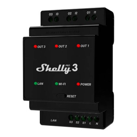 Shelly Pro 3 DIN Rail 3-kanaliline relee, WiFi/LAN