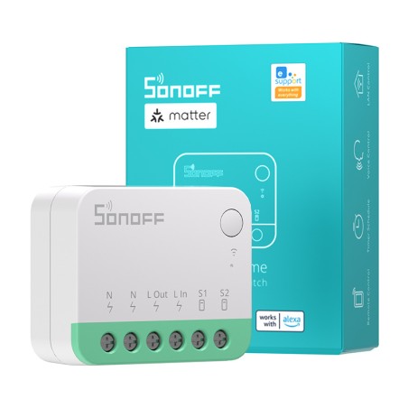 Sonoff MINIR4M Matter nutikas WiFi minilüliti (HomeKit, SmartThings, Home Assistant).
