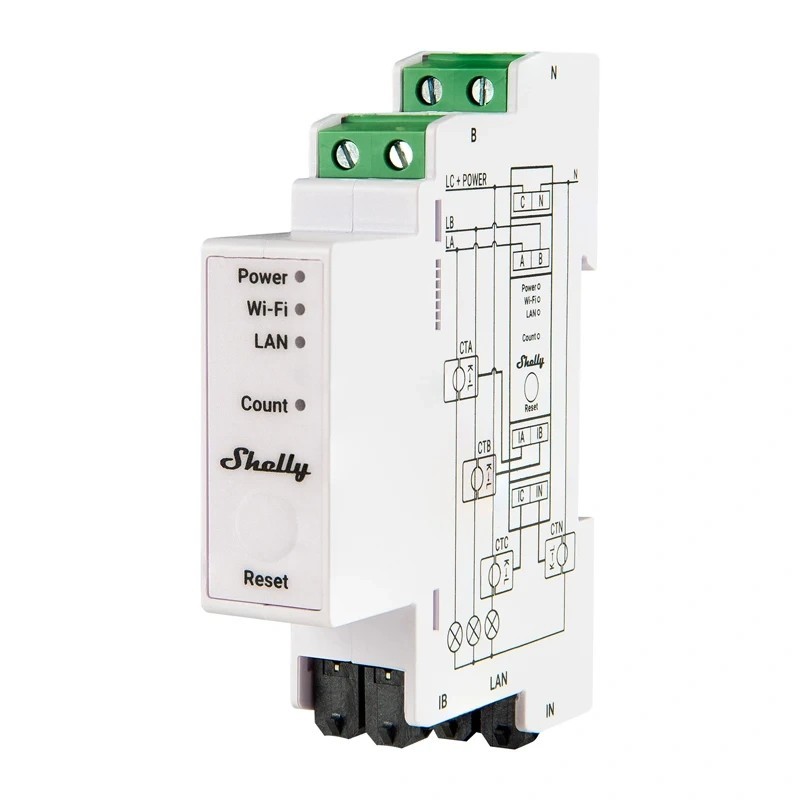 Shelly PRO 3EM 120A 3-suunaline WiFi/Bluetooth/Matter elektriarvesti