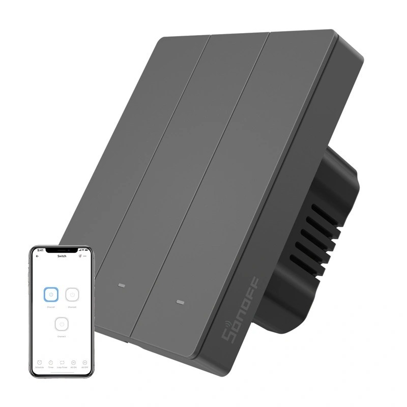 Nutikas WiFi seinalüliti SONOFF M5-3C-80 (3-kanaliline, raami jaoks, grafiit)