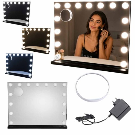 LED meigipeegel 15 kosmeetilise pirniga, x10 suum, heleduse reguleerimine