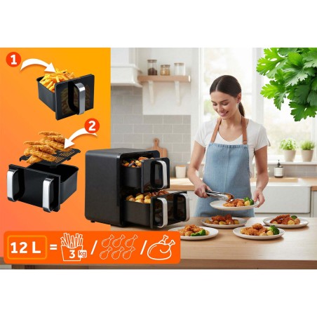 Kahekambriline vertikaalne rasvavaba fritüür 12 liitrit Õhkfritüür Berdseni fritüür 2800W BD-664
