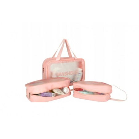 Läbipaistev veekindel reisi kosmeetikakottide komplekt, 3 tk, roosa
