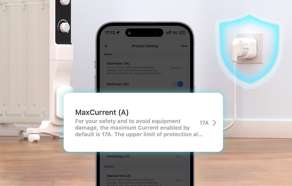 A notification displayed on a smartphone; in the background, a device plugged into a power source