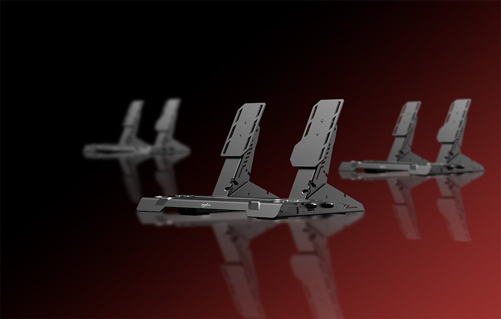 PXN pedals centrally positioned with two additional fuzzy sets on the sides against a gradient background