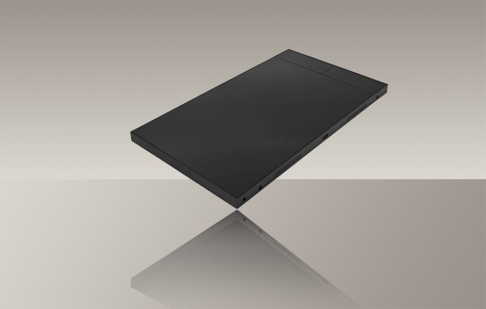 Black rectangular touch panel on a beige background