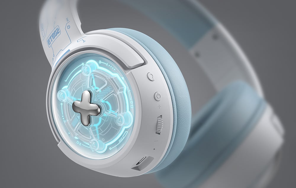 Close-up of the ear cup of Onikuma gaming headphones