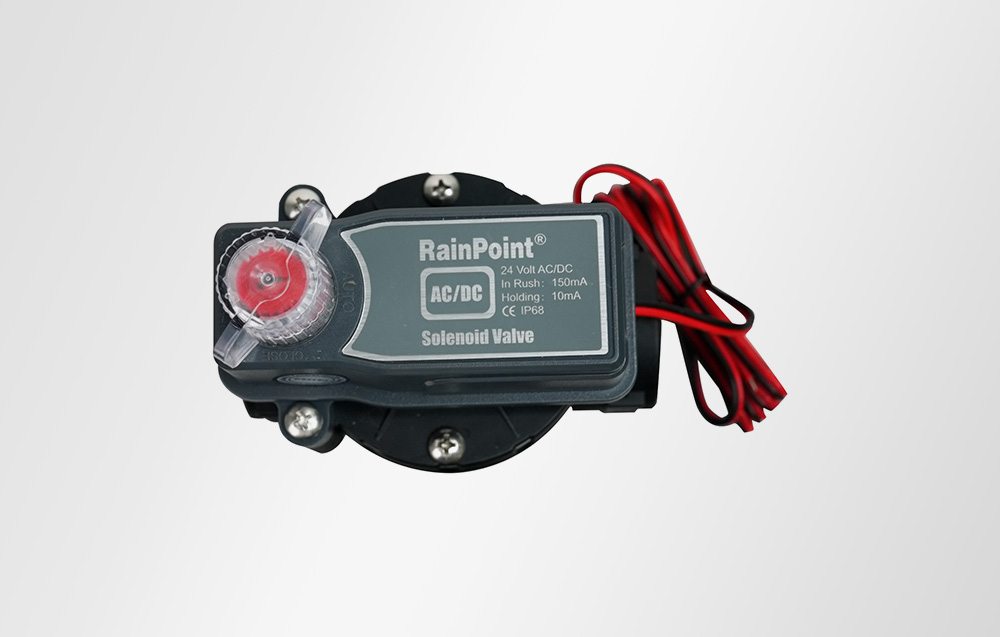 Top view of the RainPoint® AC/DC Solenoid Valve with 24 Volt AC/DC specifications