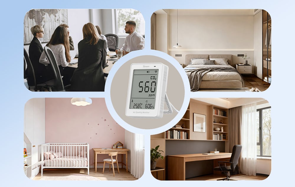 Air quality meter, around the room where it can be used, e.g., an office or a child's room