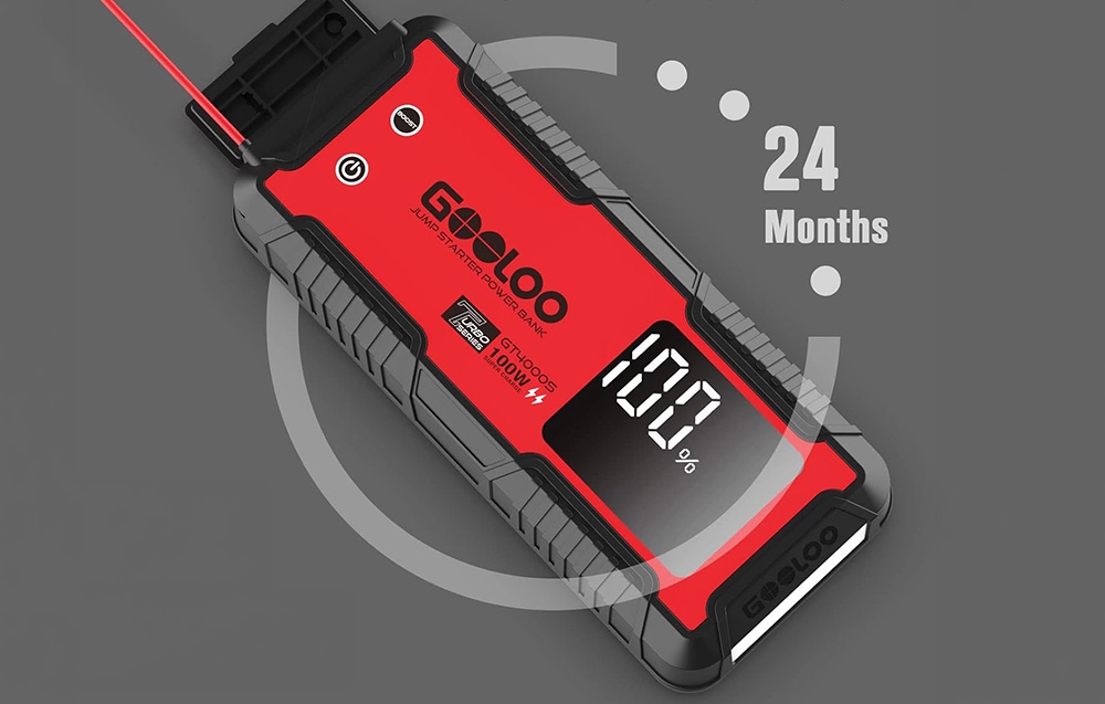 Car starter with a graphic showing 24 months of operation on a gray background