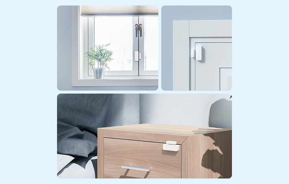 Door and window opening sensor mounted in three different places - on the window, door and drawer