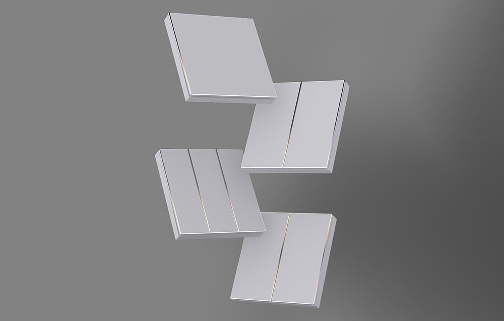 Four white touch switches with LED backlighting - various key configurations in a spatial arrangement