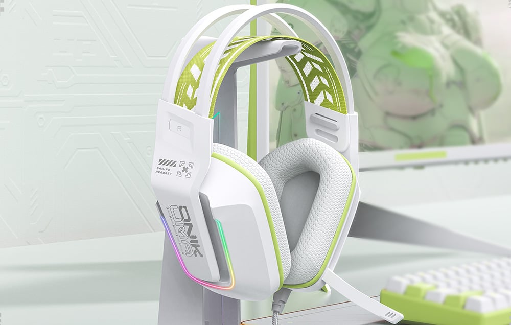 Onikuma headphones hanging on a bracket