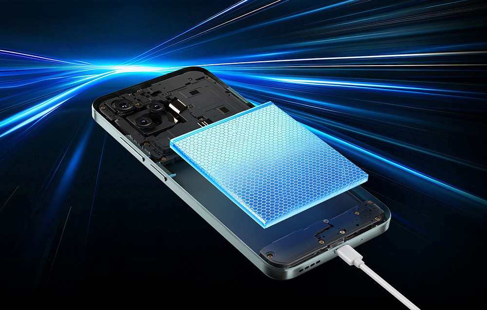 Inside a Hotwav smartphone with a view of its battery