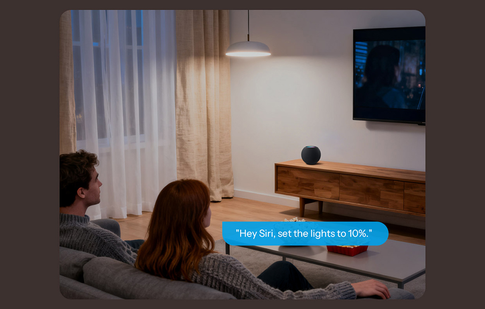 Voice control of lighting while watching TV in the living room