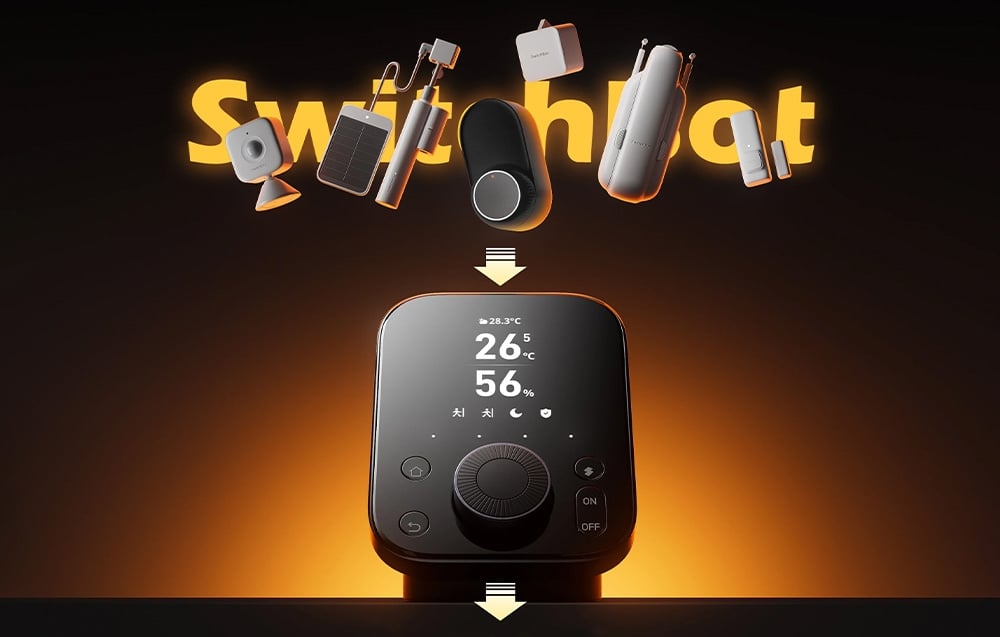 SwitchBot Hub 2 universal remote control with temperature and humidity display, compatible with multiple devices