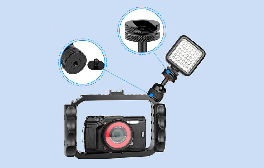 Camera in operator cage with side arm and LED lamp with detail description