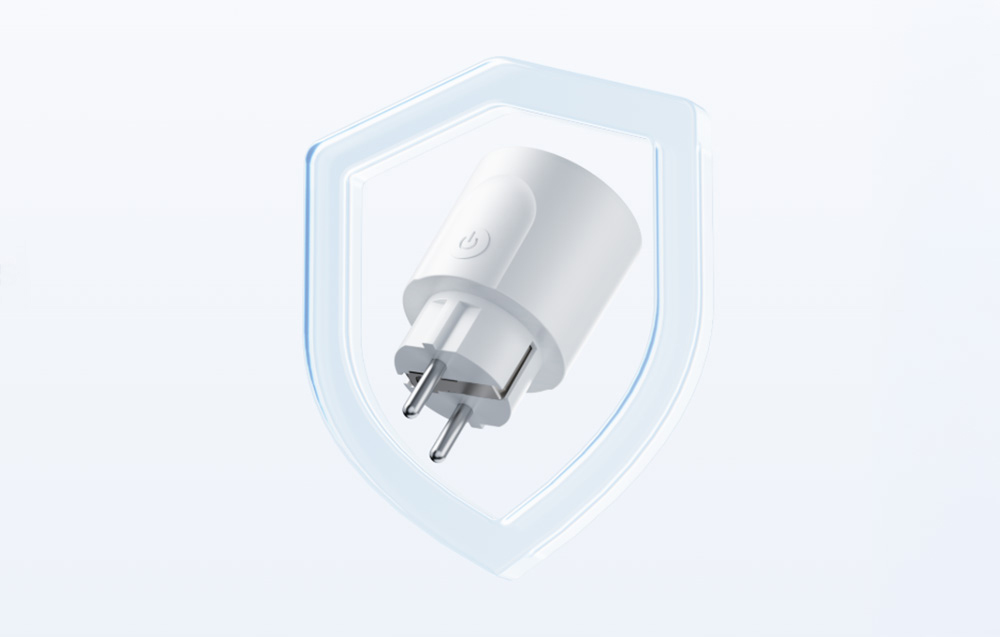 Smart plug in blue shield on bright background