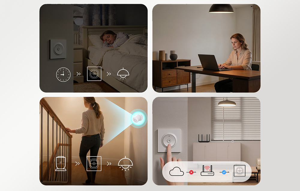 Wall switch in various rooms, e.g., bedroom, office, or on the stairs