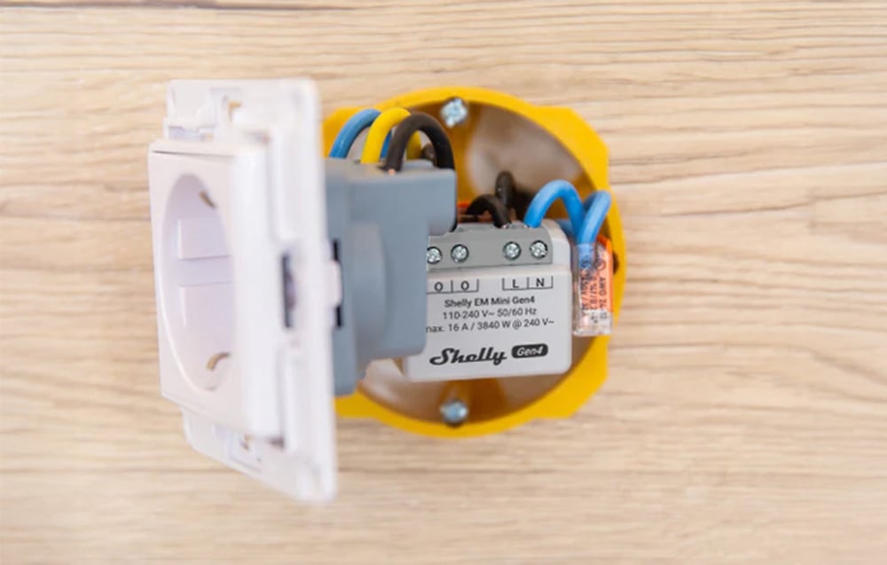 Shelly energy meter in an installation box