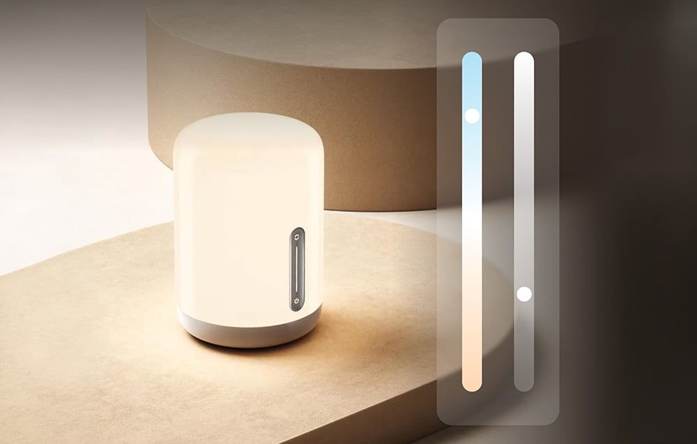 The night light on beige pedestals with graphics depicting light adjustment sliders