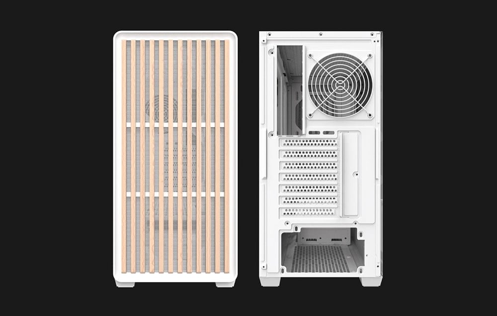 2 computer cases seen from the front and back